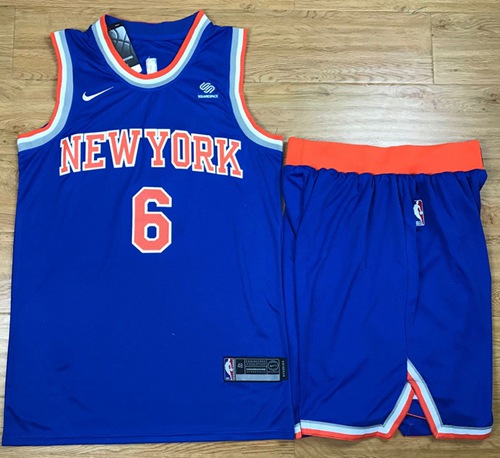 Nike Knicks #6 Kristaps Porzingis Blue A Set NBA Swingman Icon Edition Jersey