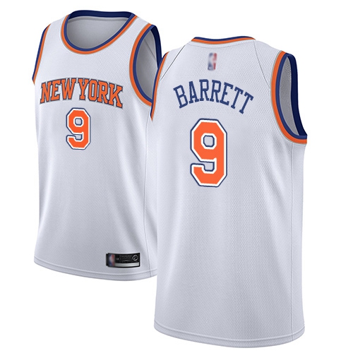 Knicks #9 R.J. Barrett White Basketball Swingman Statement Edition Jersey - Click Image to Close