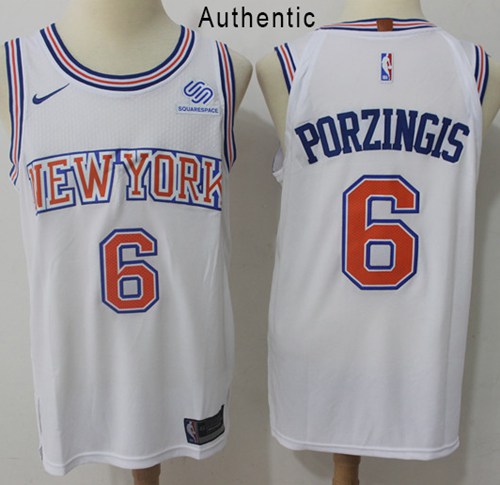 Nike Knicks #6 Kristaps Porzingis White NBA Authentic Hardwood Classics Jersey