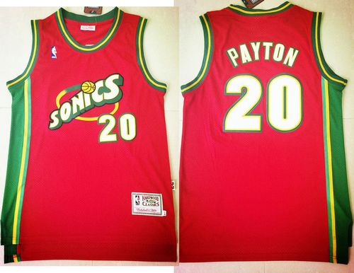 Thunder #20 Gary Payton Red SuperSonics Throwback Stitched NBA Jersey - Click Image to Close