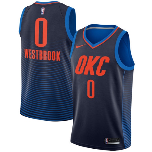 Nike Thunder #0 Russell Westbrook Navy Blue Statement Edition NBA Swingman Jersey