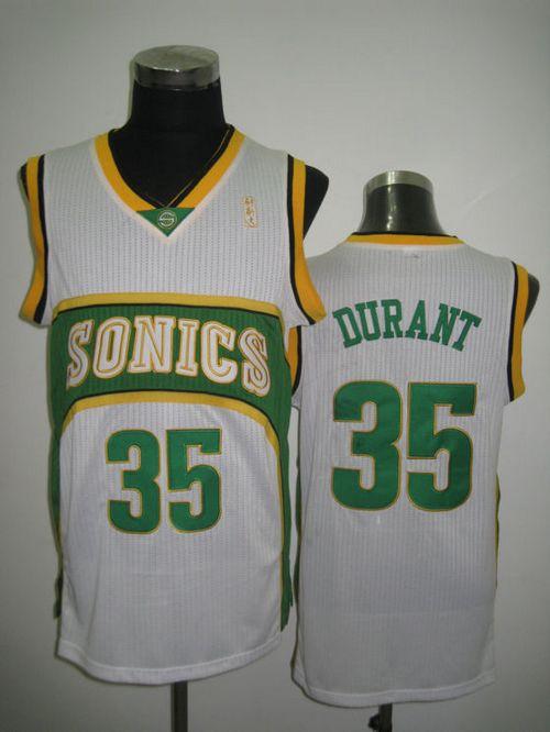 Thunder #35 Kevin Durant White Seattle SuperSonics Style Stitched NBA Jersey