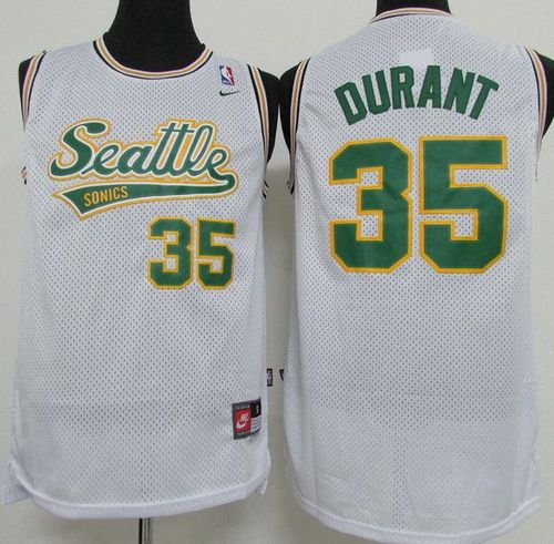 Thunder #35 Kevin Durant White Throwback Stitched NBA Jersey - Click Image to Close