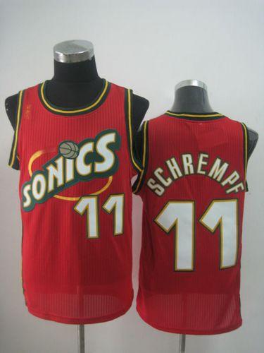 Thunder #11 Detlef Schrempf Red SuperSonics Throwback Stitched NBA Jersey