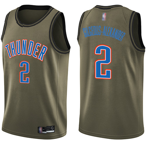 Thunder #2 Shai Gilgeous-Alexander Green Basketball Swingman Salute to Service Jersey - Click Image to Close