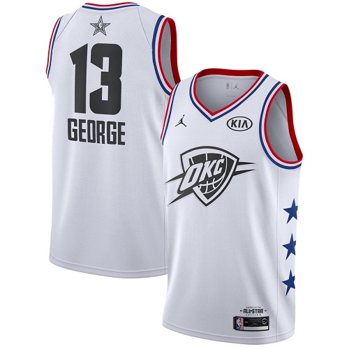 Thunder #13 Paul George White Basketball Jordan Swingman 2019 All-Star Game Jersey - Click Image to Close