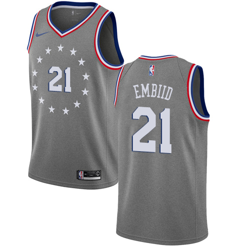 Nike 76ers #21 Joel Embiid Gray NBA Swingman City Edition 2018/19 Jersey - Click Image to Close