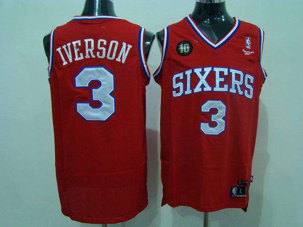 76ers #3 Allen Iverson Red Reebok 10TH Throwback Stitched NBA Jersey - Click Image to Close