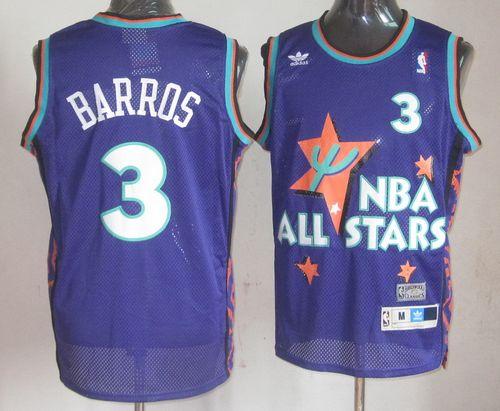 76ers #3 Dana Barros Purple 1995 All-Star Throwback Stitched NBA Jersey