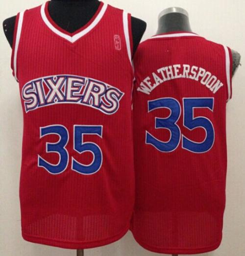 76ers #35 Clarence Weatherspoon Red Throwback Stitched NBA Jersey - Click Image to Close