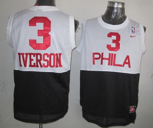 76ers #3 Allen Iverson White/Black Nike Throwback Stitched NBA Jersey