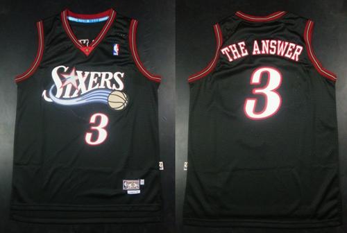 76ers #3 Allen Iverson Black Throwback "The Answer" Stitched NBA Jersey