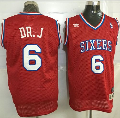 76ers #6 Julius Erving Red Throwback "DR. J" Stitched NBA Jersey