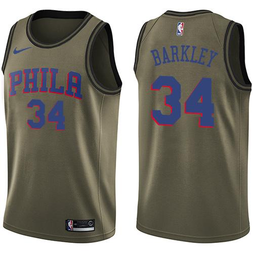 Nike 76ers #34 Charles Barkley Green Salute to Service NBA Swingman Jersey