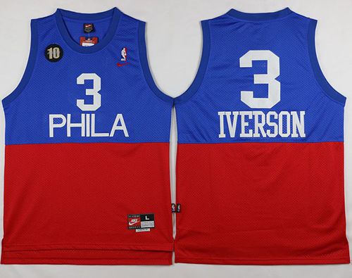 76ers #3 Allen Iverson Red/Blue Nike Throwback Stitched NBA Jersey