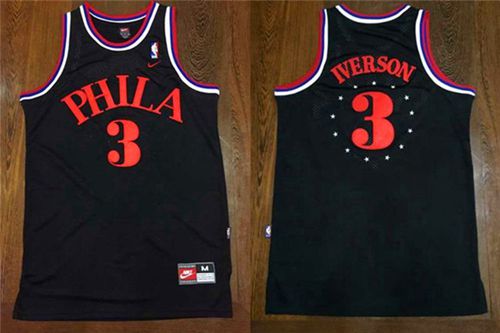 76ers #3 Allen Iverson Black 1964 Throwback Stitched NBA Jersey