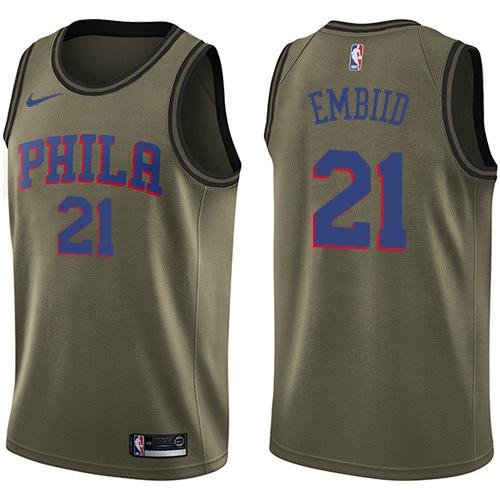 Nike 76ers #21 Joel Embiid Green Salute to Service NBA Swingman Jersey