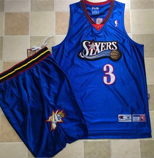 76ers #3 Allen Iverson Blue A Set Stitched NBA Jersey