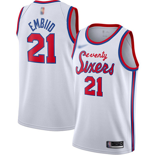 76ers #21 Joel Embiid White Basketball Swingman Hardwood Classics Jersey - Click Image to Close