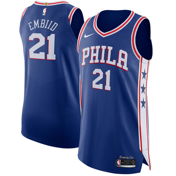 Nike 76ers #21 Joel Embiid Blue NBA Authentic Icon Edition Jersey