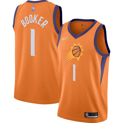 Suns #1 Devin Booker Orange Basketball Swingman Statement Edition 2019/2020 Jersey