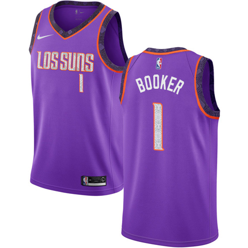 Suns #1 Devin Booker Purple Basketball Swingman City Edition 2018/19 Jersey