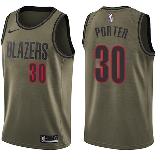 Nike Blazers #30 Terry Porter Green Salute to Service NBA Swingman Jersey