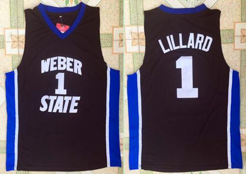 Blazers #1 Damian Lillard Black Weber State Wildcats College Stitched NBA Jersey