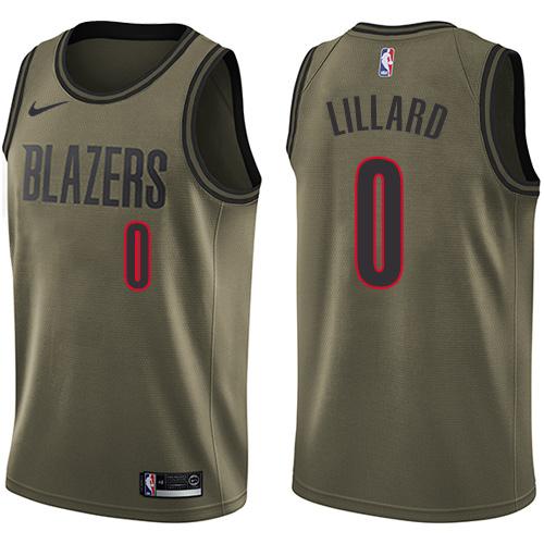 Nike Blazers #0 Damian Lillard Green Salute to Service NBA Swingman Jersey