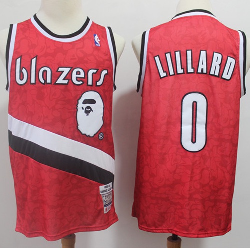 A Bathing Ape Blazers #0 Damian Lillard Red Stitched Basketball Jersey