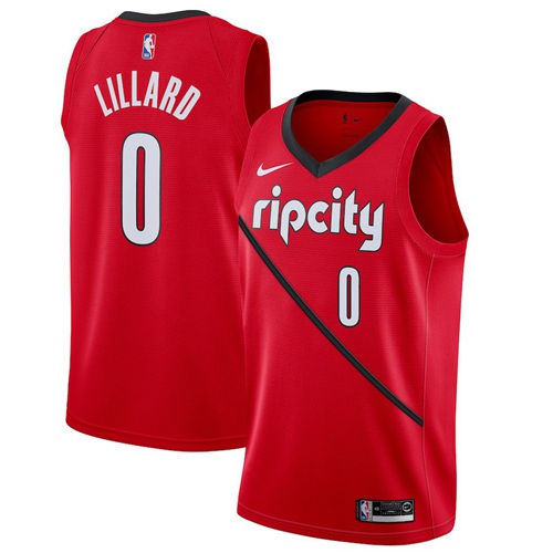 Blazers #0 Damian Lillard Red Basketball Swingman Earned Edition Jersey - Click Image to Close