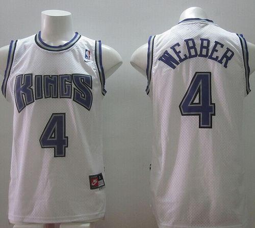 Kings #4 Chris Webber White Home Throwback Stitched NBA Jersey - Click Image to Close