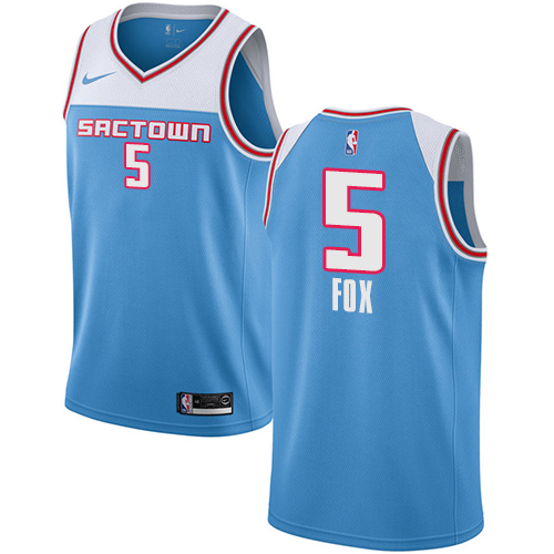 Kings #5 De'Aaron Fox Blue Basketball Swingman City Edition 2018/19 Jersey - Click Image to Close