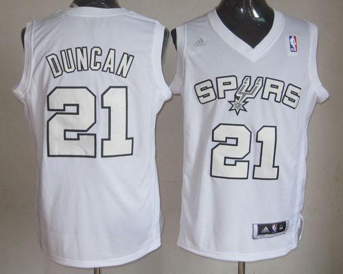 Spurs #21 Tim Duncan White Winter On-Court Stitched NBA Jersey