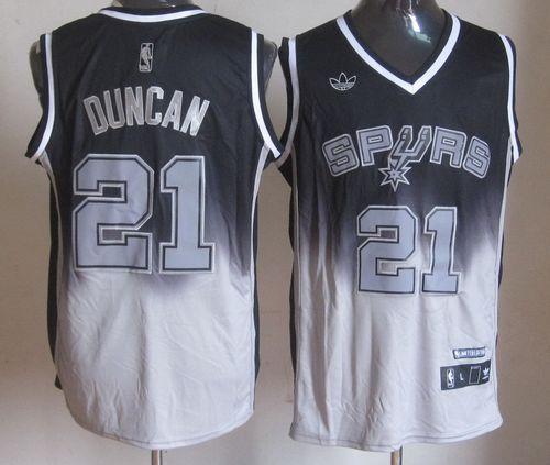 Spurs #21 Tim Duncan Black/Grey Fadeaway Fashion Stitched NBA Jersey - Click Image to Close