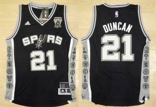 Spurs #21 Tim Duncan Black Retirement Memorial Stitched NBA Jersey