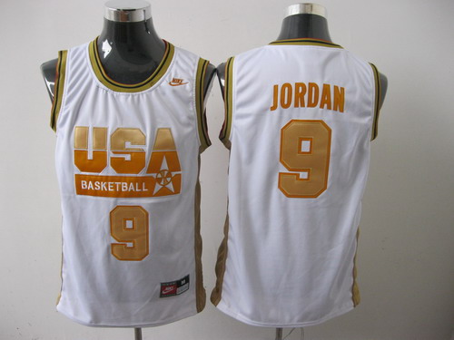 Nike Dream Team USA Olympic #9 Michael Jordan White With Gold NO. Olympic Stitched NBA Jersey