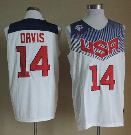 Nike 2014 Team USA #14 Anthony Davis White Stitched NBA Jersey - Click Image to Close