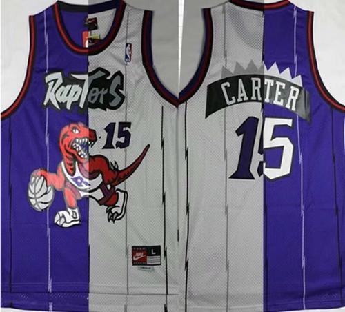 Raptors #15 Vince Carter Purple/White Split Fashion Stitched NBA Jersey