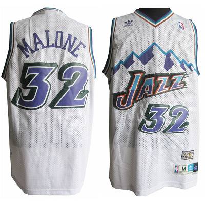 Jazz #32 Karl Malone White Throwback Stitched NBA Jersey - Click Image to Close