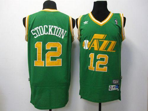 Jazz #12 John Stockton Green Throwback Stitched NBA Jersey - Click Image to Close