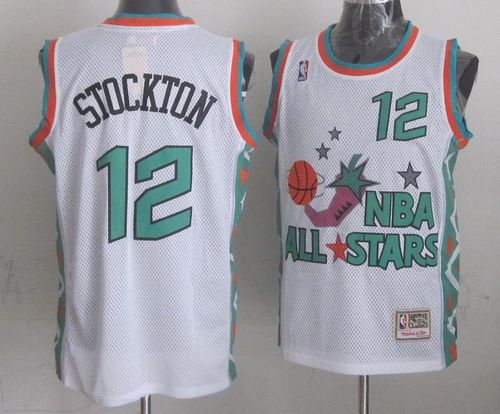 Mitchell And Ness Jazz #12 John Stockton White 1996 All-Star Stitched NBA Jersey