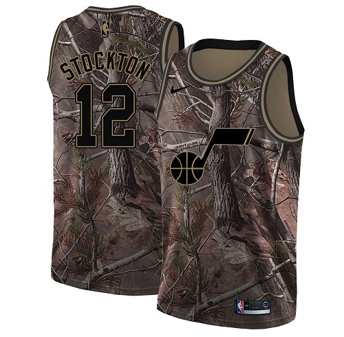 Jazz #12 John Stockton Camo Basketball Swingman Realtree Collection Jersey