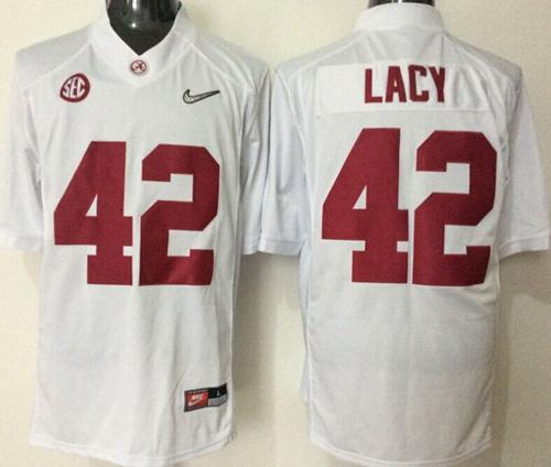 Crimson Tide #42 Eddie Lacy White SEC Patch Stitched NCAA Jersey