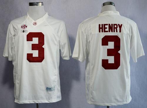 Crimson Tide #3 Derrick Henry White Limited 2016 College Football Playoff National Championship Patch Stitched NCAA Jersey - Click Image to Close