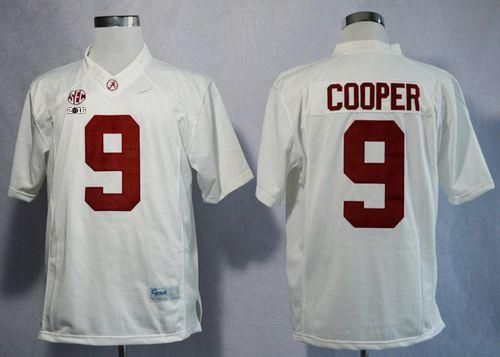 Crimson Tide #9 Amari Cooper White Limited 2016 College Football Playoff National Championship Patch Stitched NCAA Jersey - Click Image to Close