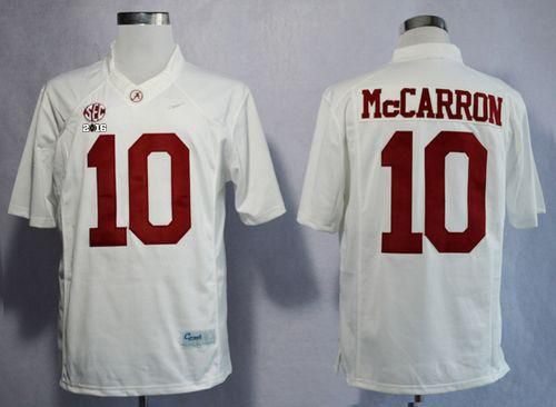 Crimson Tide #10 AJ McCarron White Limited 2016 College Football Playoff National Championship Patch Stitched NCAA Jersey