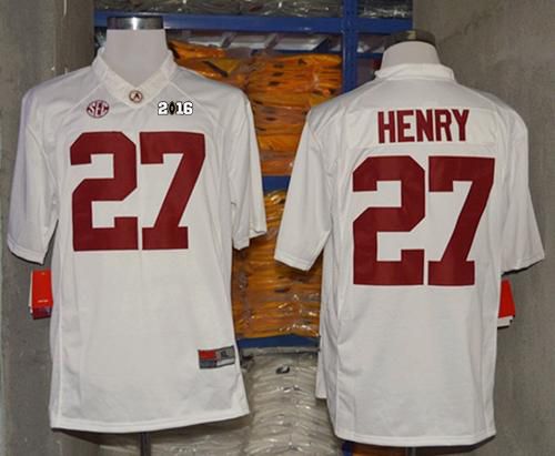 Crimson Tide #27 Derrick Henry White Limited 2016 College Football Playoff National Championship Patch Stitched NCAA Jersey - Click Image to Close