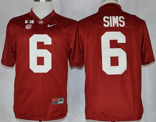 Crimson Tide #6 Blake Sims Red Limited 2016 College Football Playoff National Championship Patch Stitched NCAA Jersey - Click Image to Close