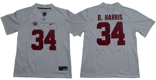 Crimson Tide #34 Damien Harris White Limited Stitched NCAA Jersey